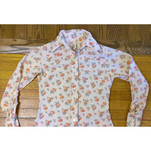 VTG 70s Womens Small LS Roses Western Shirt Stephens Great American Classic Look